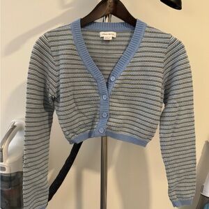 Stylish Blue and Gray Striped Cardigan